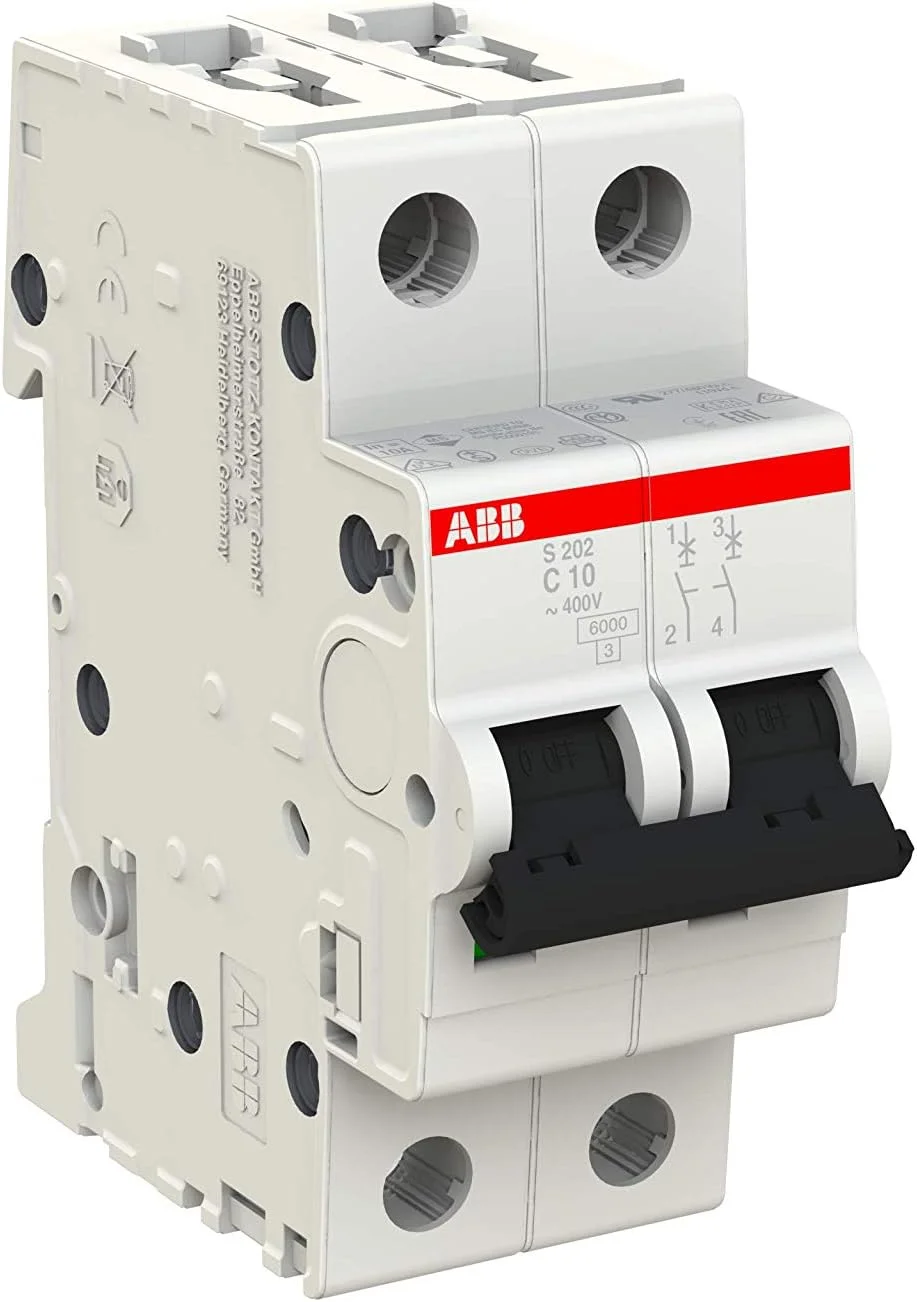 فیوز مینیاتوری دو پل 10 آمپر ABB مدل S202-C10 2CDS252001R0104 با قدرت قطع 6KA و تیپ C فیوز مینیاتوری دو پل 10 آمپر ABB مدل S202-C10 2CDS252001R0104 با قدرت قطع 6KA و تیپ C