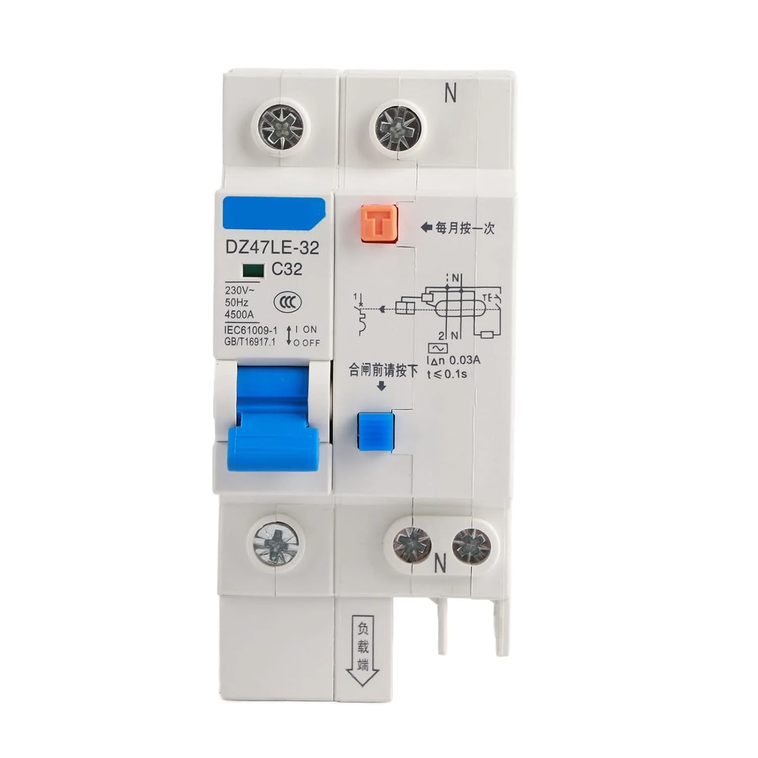 کلید محافظ جان Eacam، مدل DZ47LE-32 1P+N C32 RCCB، جریان نشتی 30mA، ولتاژ 230V، سایز جمع و جور، محافظت در برابر برق گرفتگی، مناسب برای دکوراسیون منزل، ساخت و ساز مهندسی، مناطق روستایی