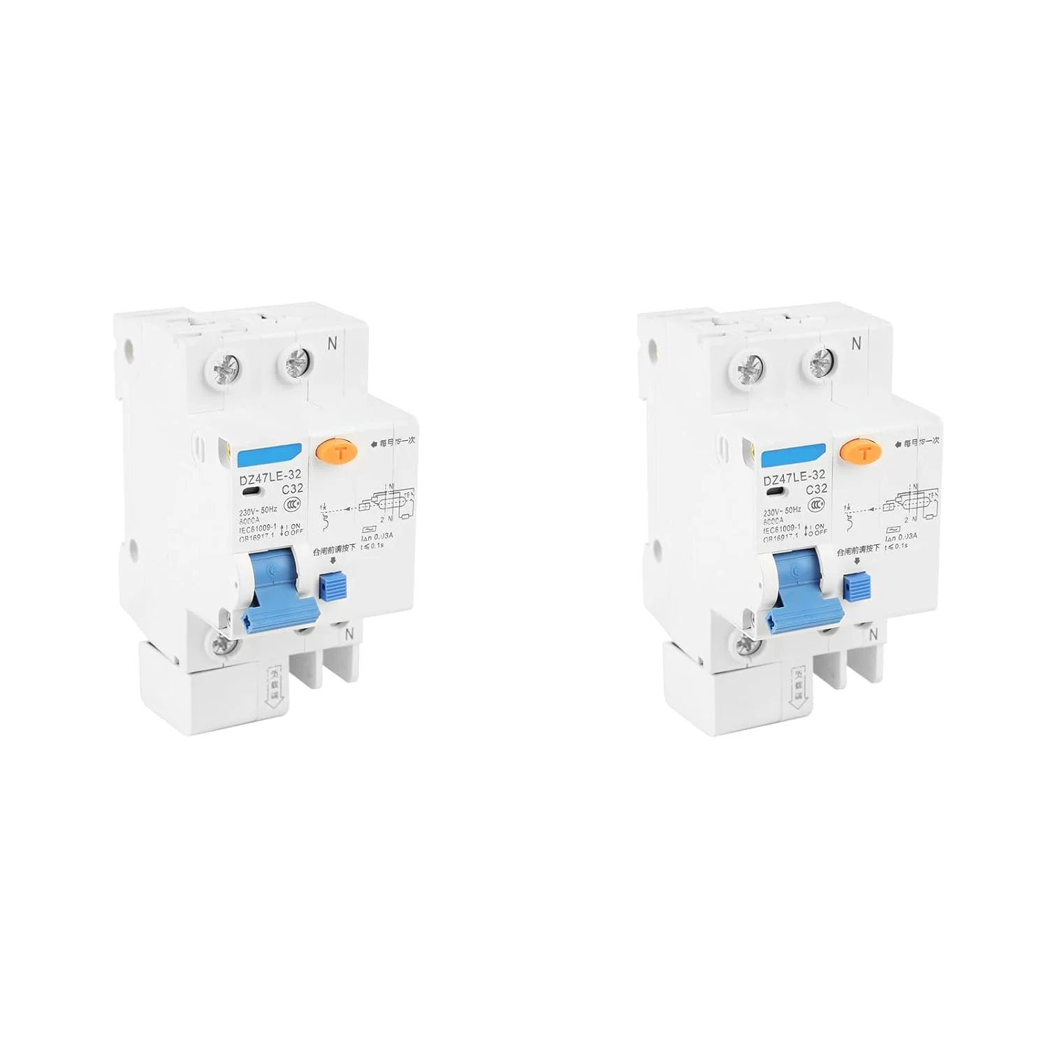 کلید مینیاتوری محافظ جان ترکیبی Eujgoov DZ47LE-32 1P N C32، جریان نشتی 30 میلی آمپر، 230 ولت، کاربرد جهانی