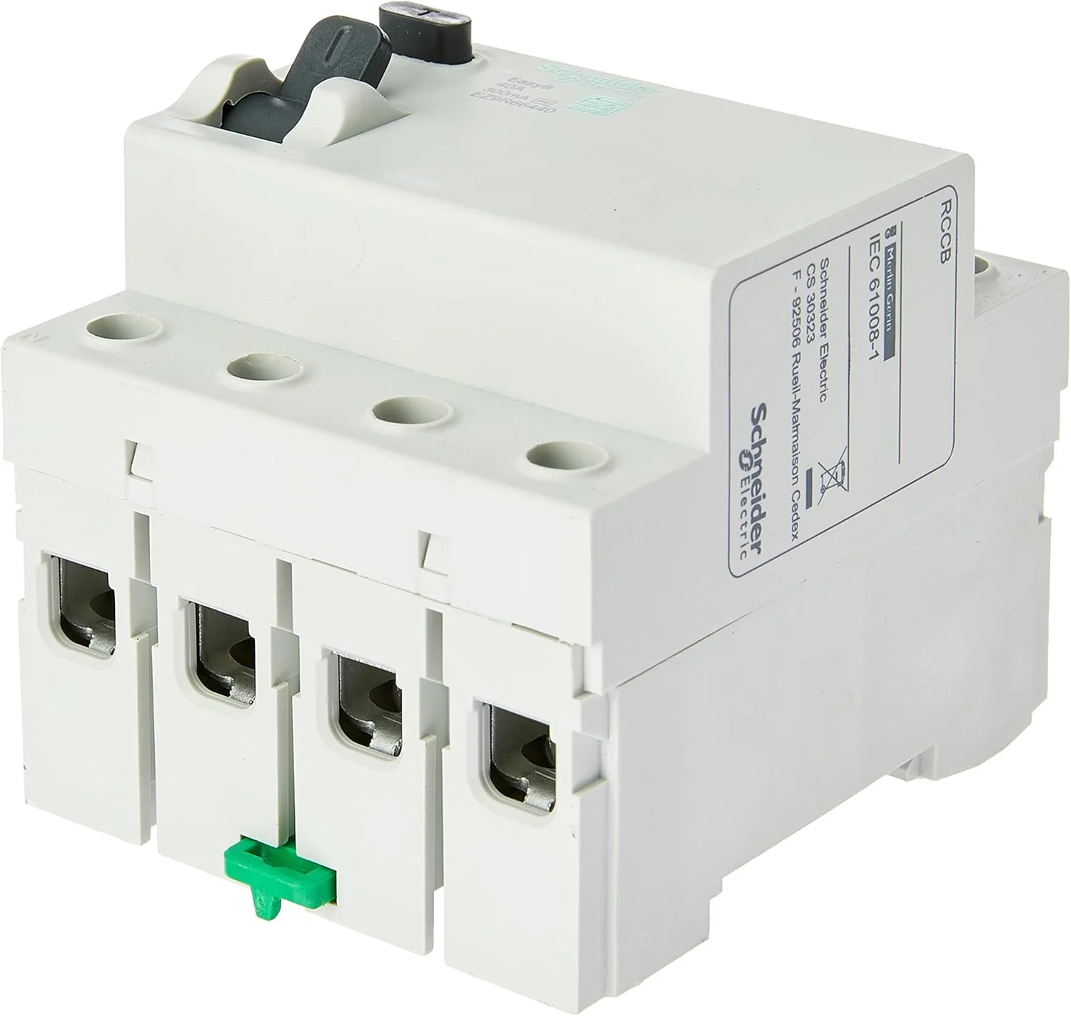 کلید محافظ جان Schneider Easy9 RCCBS مدل Easy9 - 4 پل - 40 آمپر - 300 میلی آمپر - نوع AC - 400 ولت [EZ9R66440]