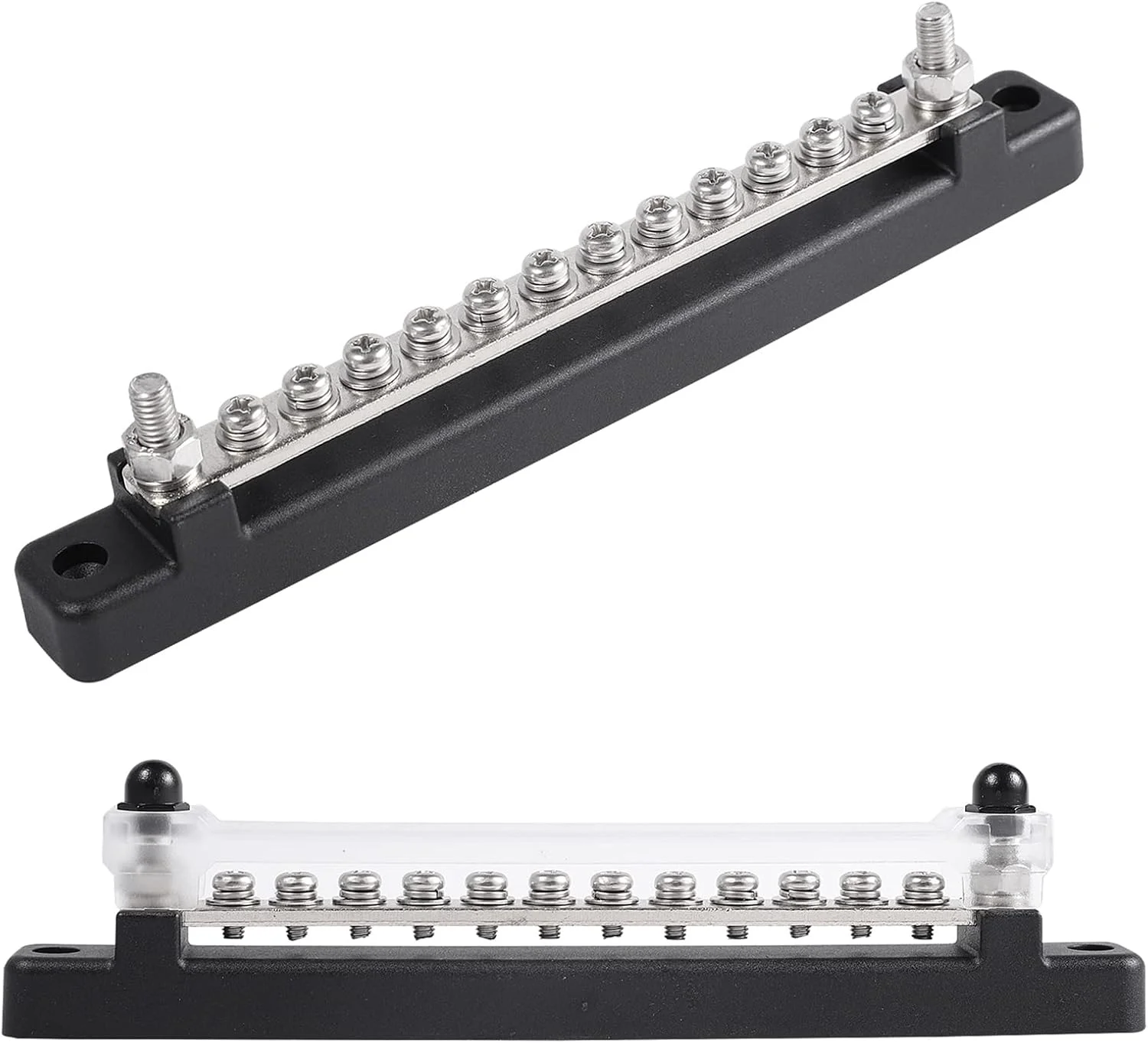 بلوک باس بار 12 ترمینال 130 آمپر/150 آمپر با پوشش برای توزیع برق خودرو، قایق، دریایی، بلوک ترمینال M4/12 پیچ + M6/2 استد بلوک باس بار 12 ترمینال 130 آمپر/150 آمپر با پوشش برای توزیع برق خودرو، قایق، دریایی، بلوک ترمینال M4/12 پیچ + M6/2 استد