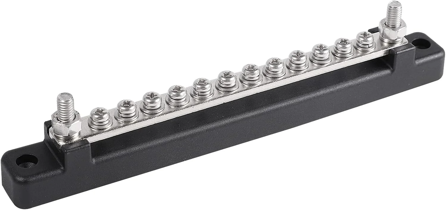 بلوک باس بار 12 ترمینال 130 آمپر/150 آمپر با پوشش برای توزیع برق خودرو، قایق، دریایی، بلوک ترمینال M4/12 پیچ + M6/2 استد بلوک باس بار 12 ترمینال 130 آمپر/150 آمپر با پوشش برای توزیع برق خودرو، قایق، دریایی، بلوک ترمینال M4/12 پیچ + M6/2 استد