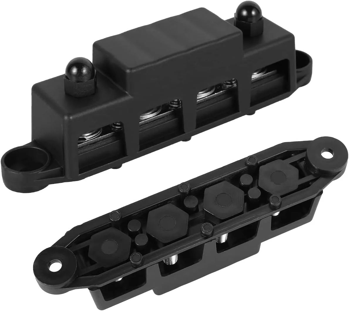 بلوک توزیع کننده باس بار 2 عددی حرفه ای 250 آمپر 48 ولت، بلوک توزیع برق 4 پستی، جفت باس بار با پوشش و مهره، بلوک توزیع ترمینال باتری پایدار 5/16 اینچ (M8)