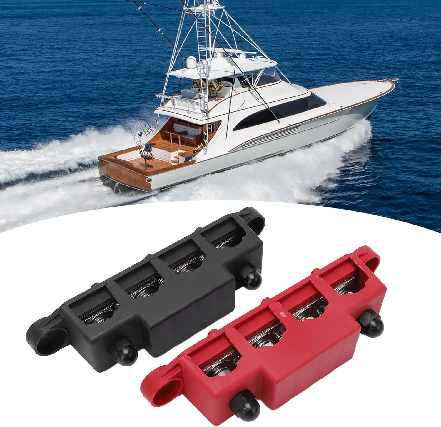 بلوک توزیع 4 ترمینال، مشکی + قرمز M8 4 استد، بلوک های توزیع برق با 2 پوشش و 4 مهره، برای خودروها، RV ها، قایق ها، قایق های تفریحی بلوک توزیع 4 ترمینال، مشکی + قرمز M8 4 استد، بلوک های توزیع برق با 2 پوشش و 4 مهره، برای خودروها، RV ها، قایق ها، قایق های تفریحی