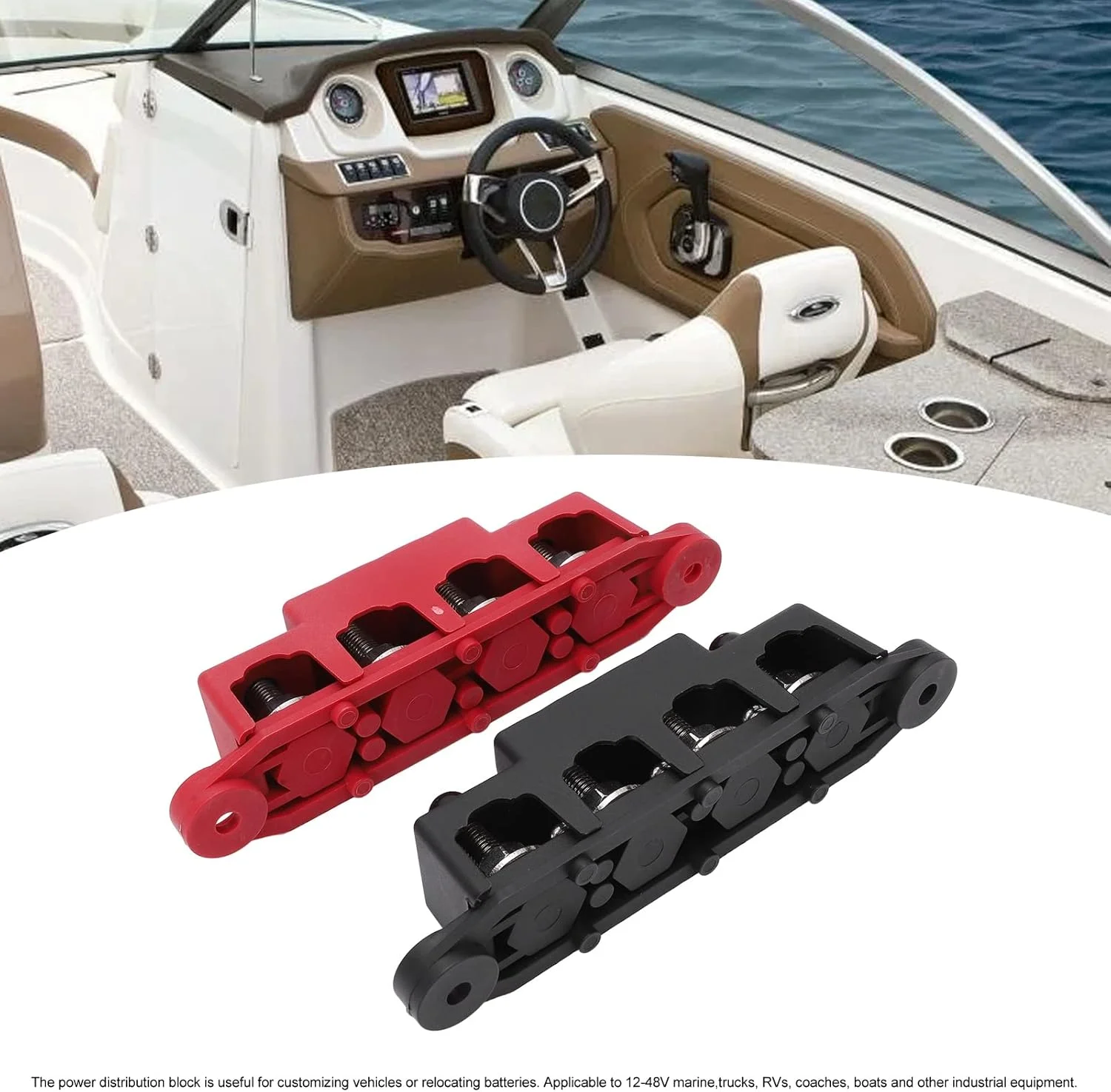 بلوک توزیع 4 ترمینال، مشکی + قرمز M8 4 استد، بلوک های توزیع برق با 2 پوشش و 4 مهره، برای خودروها، RV ها، قایق ها، قایق های تفریحی بلوک توزیع 4 ترمینال، مشکی + قرمز M8 4 استد، بلوک های توزیع برق با 2 پوشش و 4 مهره، برای خودروها، RV ها، قایق ها، قایق های تفریحی