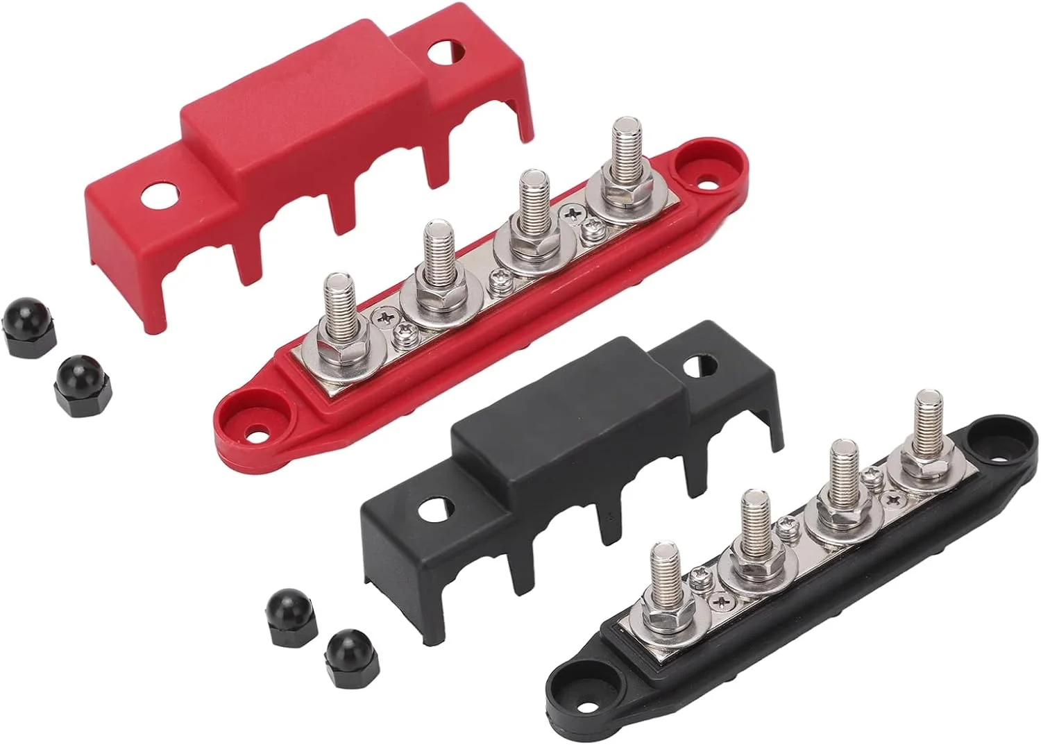 بلوک توزیع 4 ترمینال، مشکی + قرمز M8 4 استد، بلوک های توزیع برق با 2 پوشش و 4 مهره، برای خودروها، RV ها، قایق ها، قایق های تفریحی بلوک توزیع 4 ترمینال، مشکی + قرمز M8 4 استد، بلوک های توزیع برق با 2 پوشش و 4 مهره، برای خودروها، RV ها، قایق ها، قایق های تفریحی