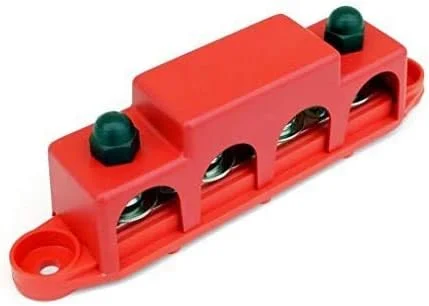 باسبار Bay Marine Supply - ساخت آمریکا - بلوک توزیع استیل ضد زنگ 4 پستی 250 آمپر - 5/16 اینچ قرمز