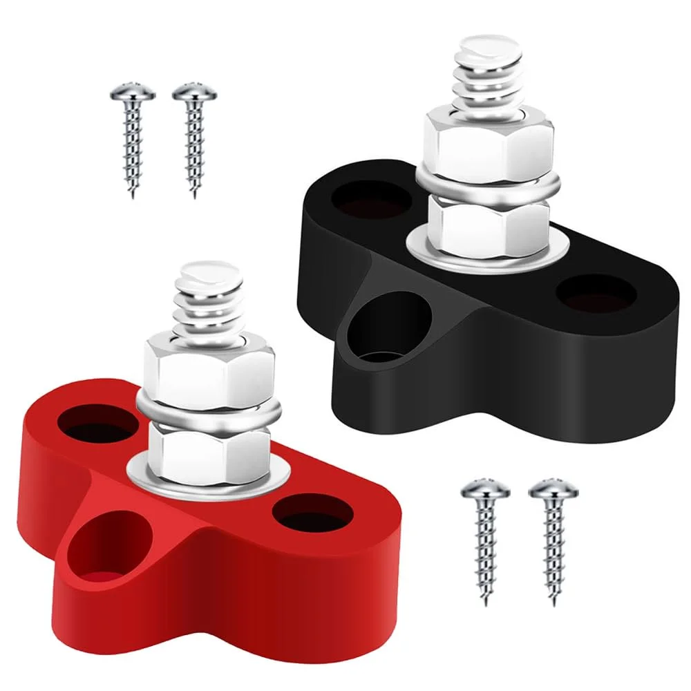 Gebildet M10 (3/8") شینه 12V-24V 250A، بلوک ترمینال توزیع برق تک M10 Stud، 2 عدد (قرمز و مشکی) شینه باتری مثبت منفی برای ماشین قایق دریایی