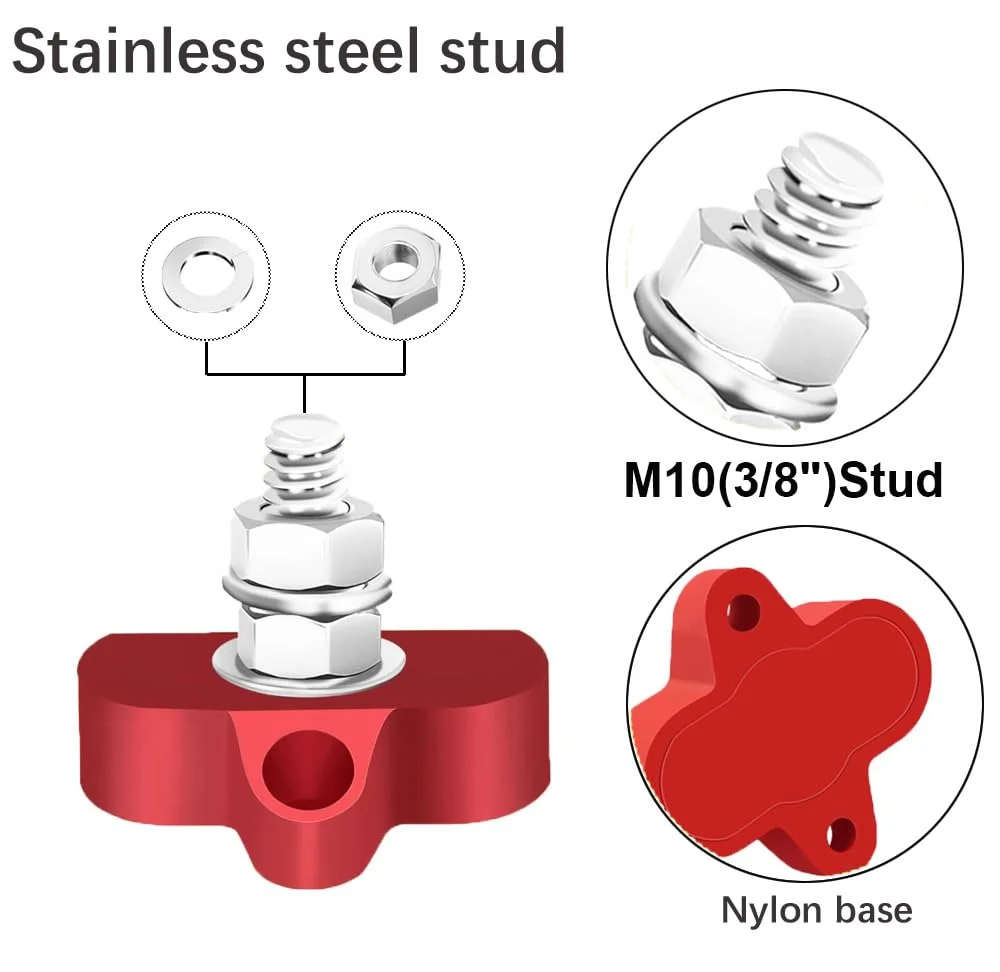 Gebildet M10 (3/8") شینه 12V-24V 250A، بلوک ترمینال توزیع برق تک M10 Stud، 2 عدد (قرمز و مشکی) شینه باتری مثبت منفی برای ماشین قایق دریایی Gebildet M10 (3/8") شینه 12V-24V 250A، بلوک ترمینال توزیع برق تک M10 Stud، 2 عدد (قرمز و مشکی) شینه باتری مثبت منفی برای ماشین قایق دریایی