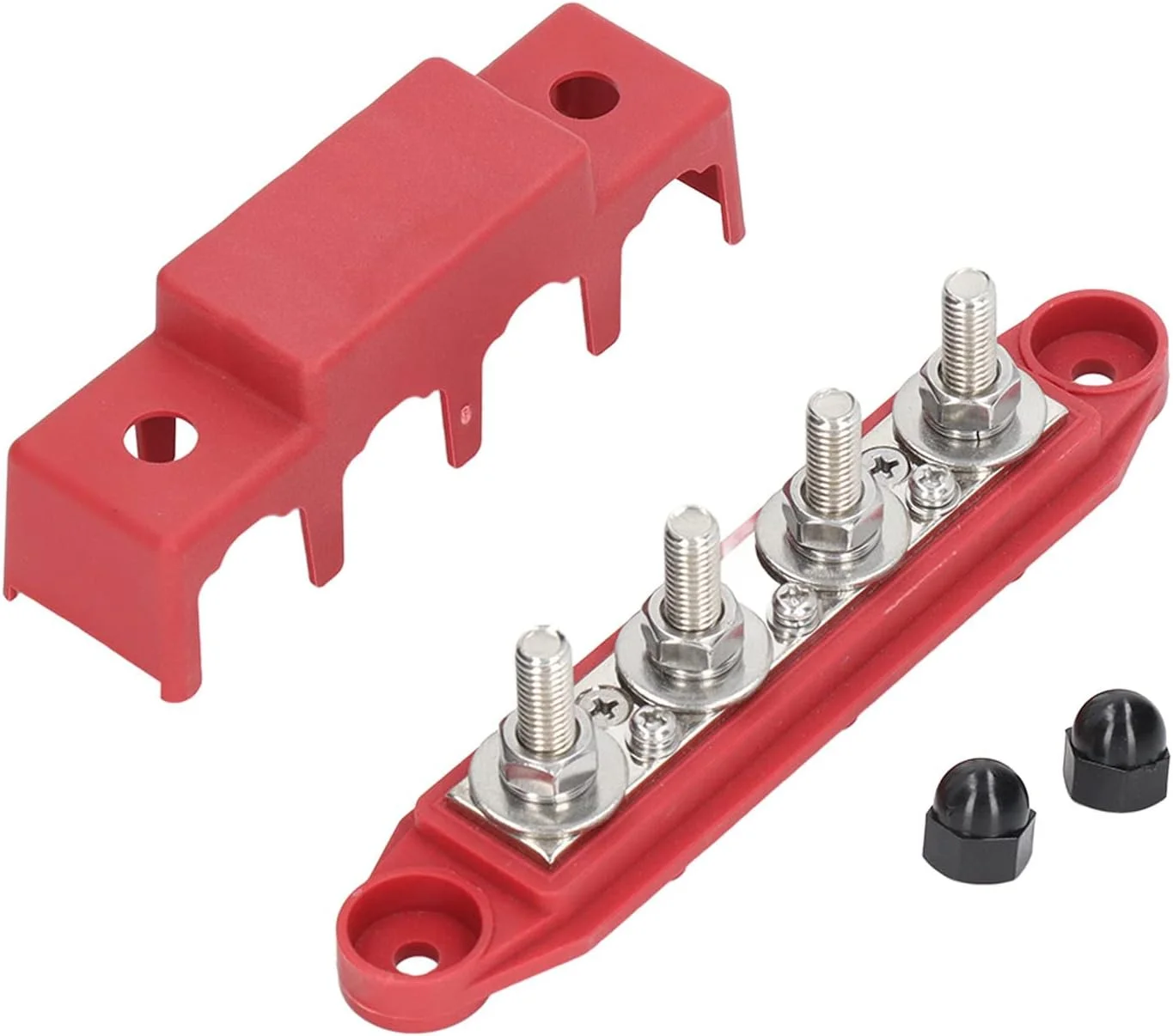 بلوک توزیع برق Keenso، بلوک باس بار توزیع برق 4 پست با پوشش، ترمینال های M8، آمپراژ 250 آمپر برای خودروهای دریایی و RV (قرمز)