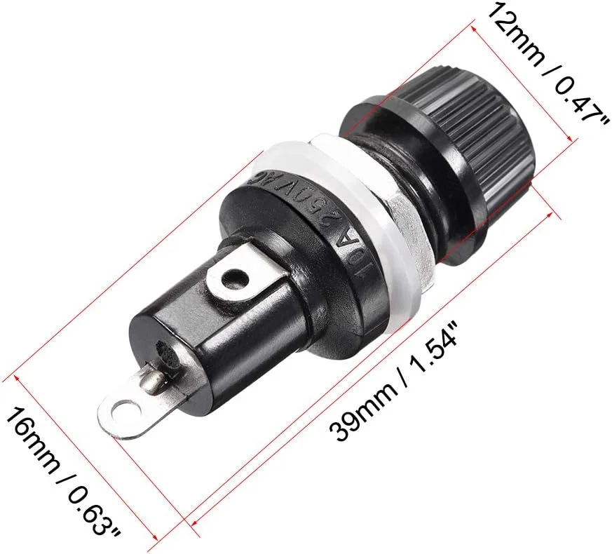 sourcing map نگهدارنده فیوز 5x20mm با درپوش پیچی، نصب روی پنل، AC 125V/15A 250V/10A، 2 عدد sourcing map نگهدارنده فیوز 5x20mm با درپوش پیچی، نصب روی پنل، AC 125V/15A 250V/10A، 2 عدد