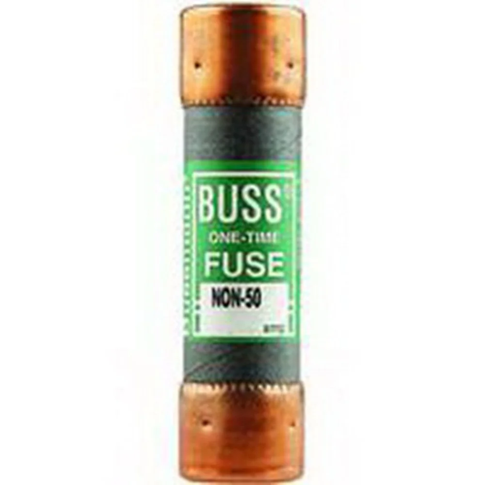 فیوز کارتریجی یکبار مصرف 50 آمپر Bussmann NON-50، کلاس K5 غیر محدود کننده جریان، 250 ولت، دارای لیست UL توسط Bussmann
