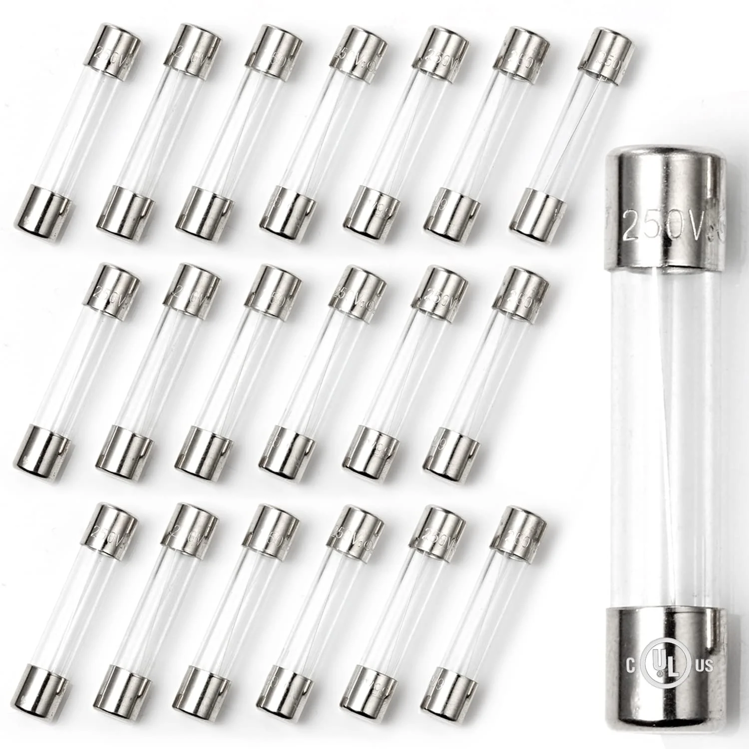 CHANZON [دارای تاییدیه UL] 20 عدد فیوز شیشه ای کارتریجی 6x30 6.4mmx30.3mm 2A با تاخیر 125V/250V