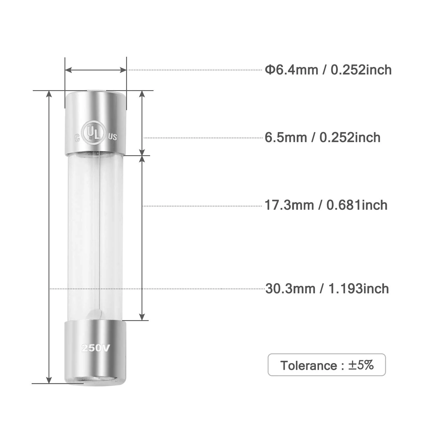 CHANZON [دارای تاییدیه UL] 20 عدد فیوز شیشه ای کارتریجی 6x30 6.4mmx30.3mm 2A با تاخیر 125V/250V