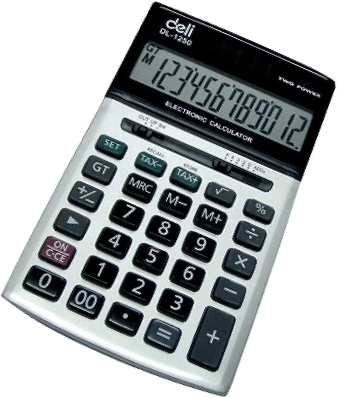 ماشین حساب دلی E1250 با نرخ مالیات - رنگ خاکستری ماشین حساب دلی E1250 با نرخ مالیات - رنگ خاکستری