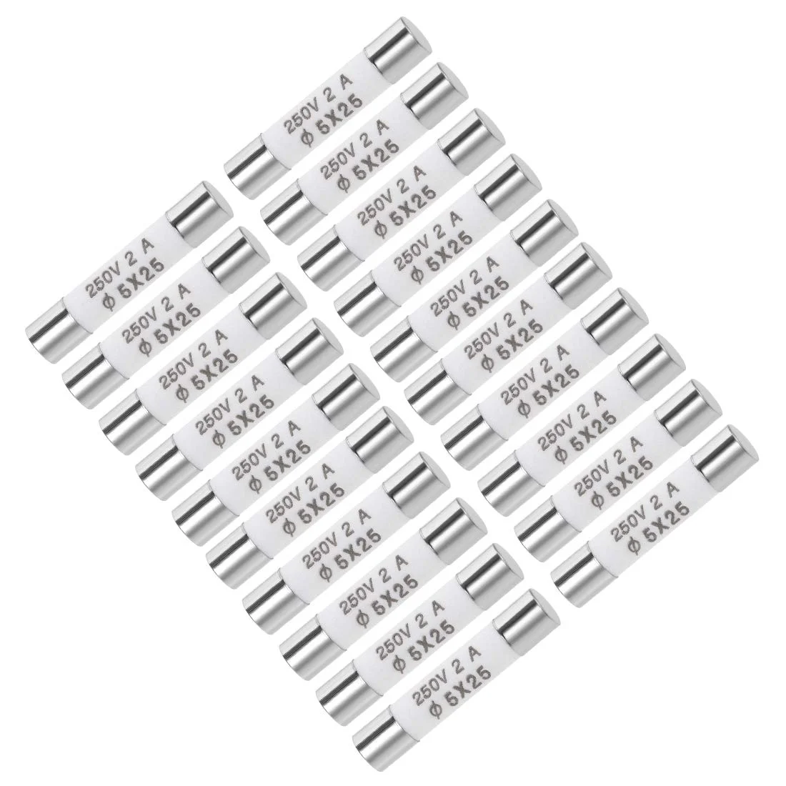 فیوزهای کارتریجی خودرو uxcell 2A 250V 5x25mm با عملکرد سریع، جایگزین برای استریو ماشین، سیستم صوتی، دزدگیر، آمپلی فایر، سرامیکی، 20 عدد