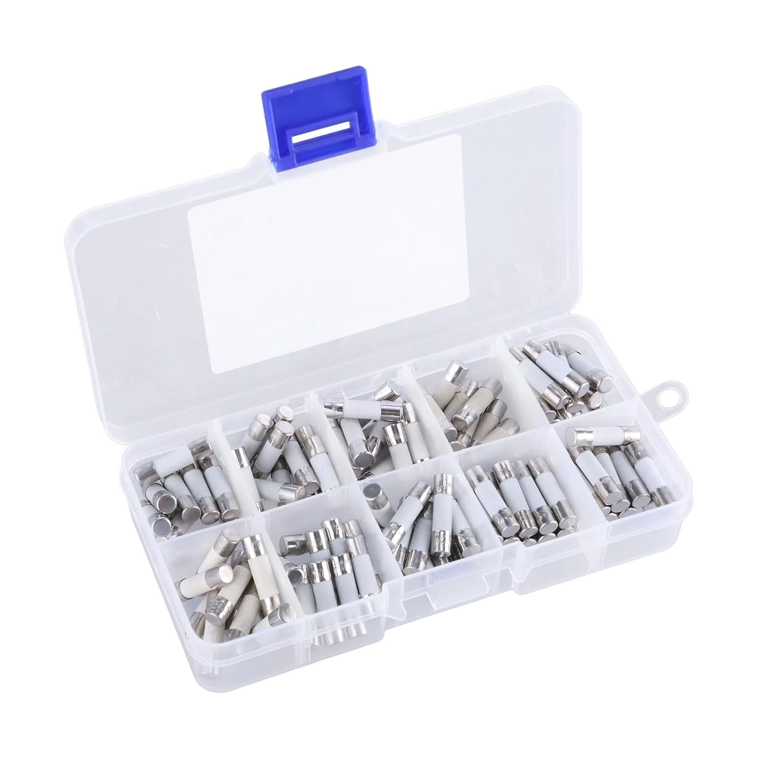 کیزیامو 100 عدد/ست لوله های سرامیکی مدار 5x20mm مجموعه فیوزهای ظریف با جعبه ذخیره سازی 250 ولت مناسب برای دستگاه های الکترونیکی مختلف
