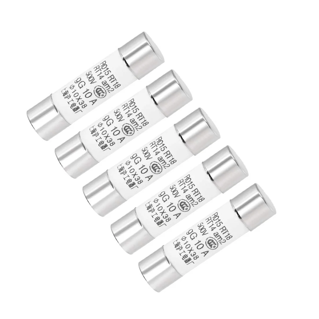 فیوز کارتریجی سرامیکی uxcell 10A DC 500V 10x38mm جایگزین برای استریو صوتی، آمپلی فایر آلارم، سرامیکی نقره ای 5 عدد