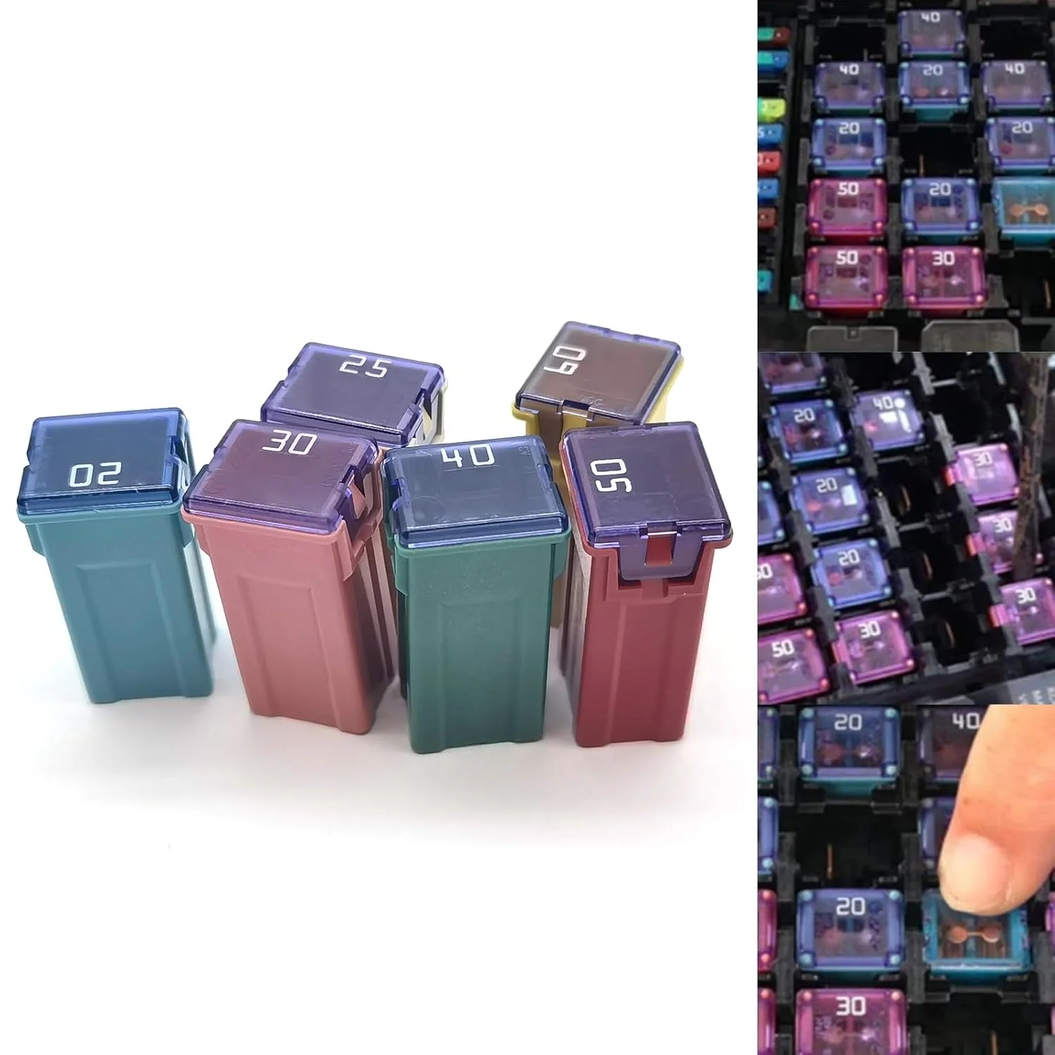 کیت ترکیبی فیوز بلند فندکی خودرو سفیل، 6 عددی، 0.55" x 0.47" x 1.06"، 20 آمپر 25 آمپر 30 آمپر 40 آمپر 50 آمپر 60 آمپر، کیت فیوز 32 ولت با کد رنگی، قطعات تعمیر و تعویض فیوز برای خودروهای سواری و شاسی بلند (چند رنگ)