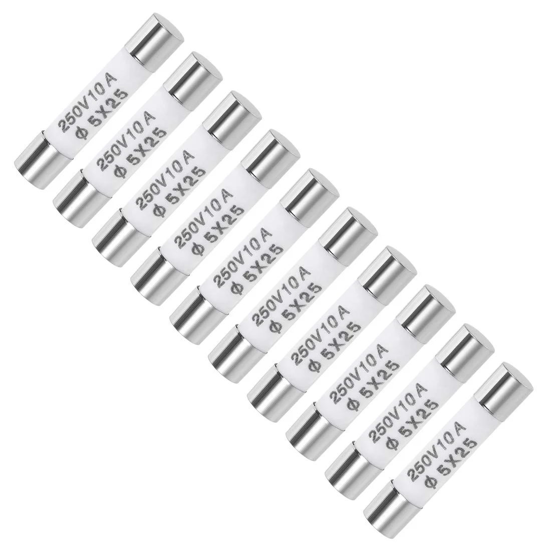 فیوزهای کارتریجی خودرو Uxcell 10A 250V 5x25mm با عملکرد سریع، جایگزین برای استریو ماشین، سیستم صوتی، دزدگیر، آمپلی فایر، سرامیکی، 10 عدد