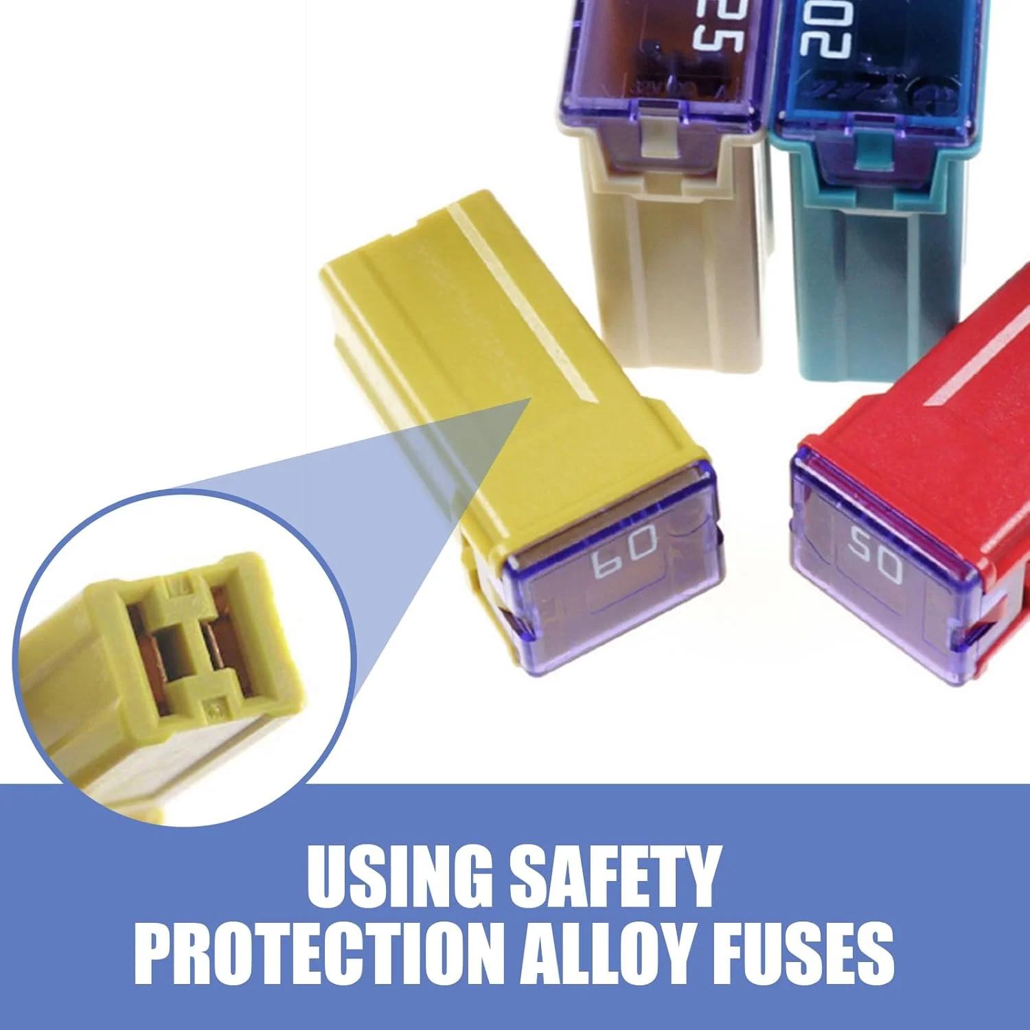 کیت ترکیبی فیوز بلند فندکی خودرو Sephile شامل 6 عدد، 0.55" x 0.47" x 1.06"، 20A 25A 30A 40A 50A 60A، کیت فیوز 32 ولت با کد رنگی، قطعات تعمیر و تعویض فیوز برای خودروهای سواری و شاسی بلند (چند رنگ)