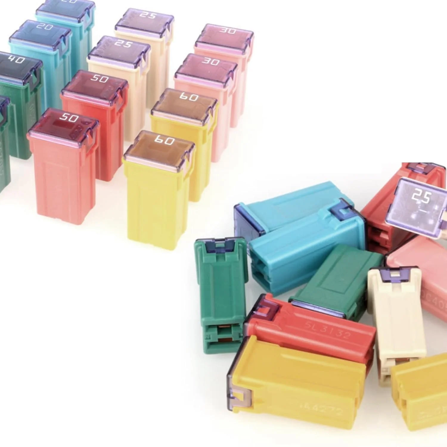 کیت ترکیبی فیوز بلند فندکی خودرو Sephile شامل 6 عدد، 0.55" x 0.47" x 1.06"، 20A 25A 30A 40A 50A 60A، کیت فیوز 32 ولت با کد رنگی، قطعات تعمیر و تعویض فیوز برای خودروهای سواری و شاسی بلند (چند رنگ)