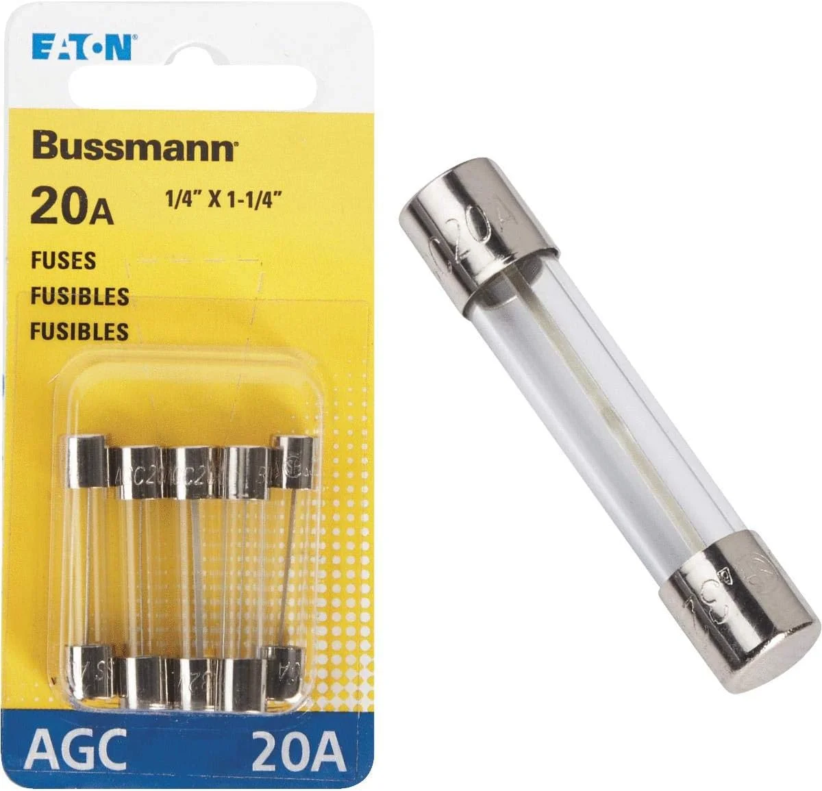 فیوز 20 آمپر Bussmann مدل BP/AGC-20 RP بسته 5 عددی
