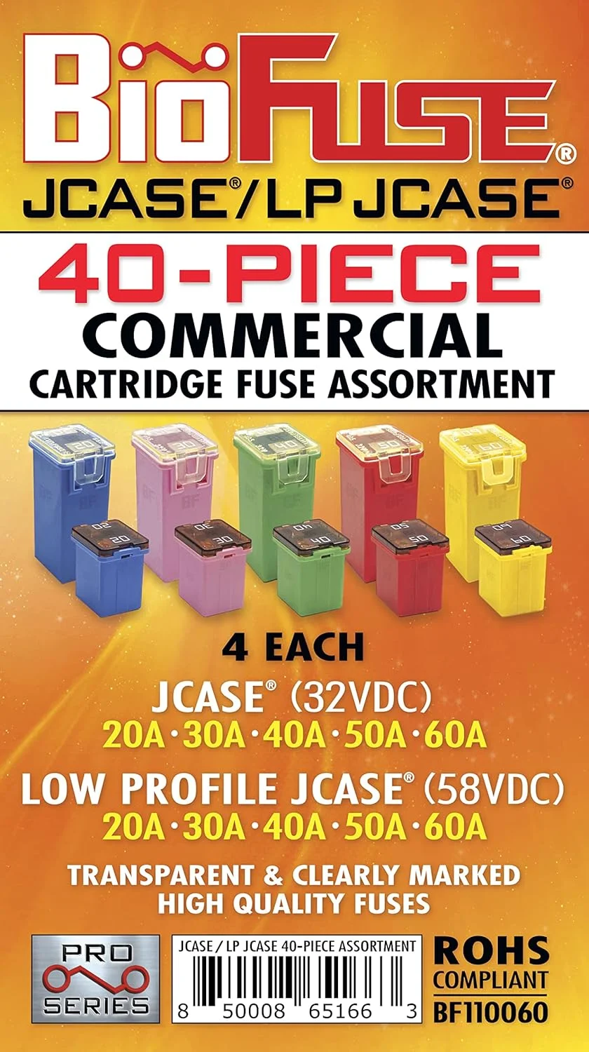 مجموعه فیوز کارتریجی تجاری 40 عددی BioFuse JCASE & LP (پروفایل کوتاه) JCASE با آمپرهای 20A 30A 40A 50A 60A (از هر کدام 4 عدد) مناسب برای اکثر خودروها: نیسان، تویوتا، کرایسلر، دوج، شورلت، جنرال موتورز، فورد مجموعه فیوز کارتریجی تجاری 40 عددی BioFuse JCASE & LP (پروفایل کوتاه) JCASE با آمپرهای 20A 30A 40A 50A 60A (از هر کدام 4 عدد) مناسب برای اکثر خودروها: نیسان، تویوتا، کرایسلر، دوج، شورلت، جنرال موتورز، فورد