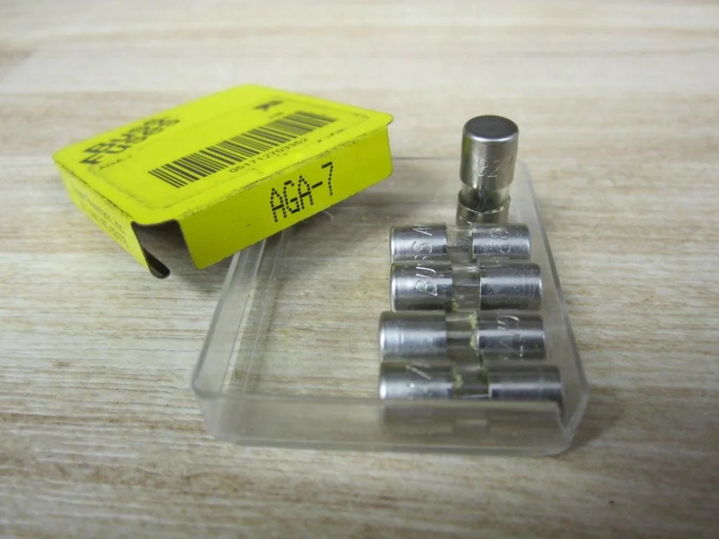 فیوز شیشه ای مینیاتوری سریع سوز Bussmann AGA-7 (بسته 5 عددی)