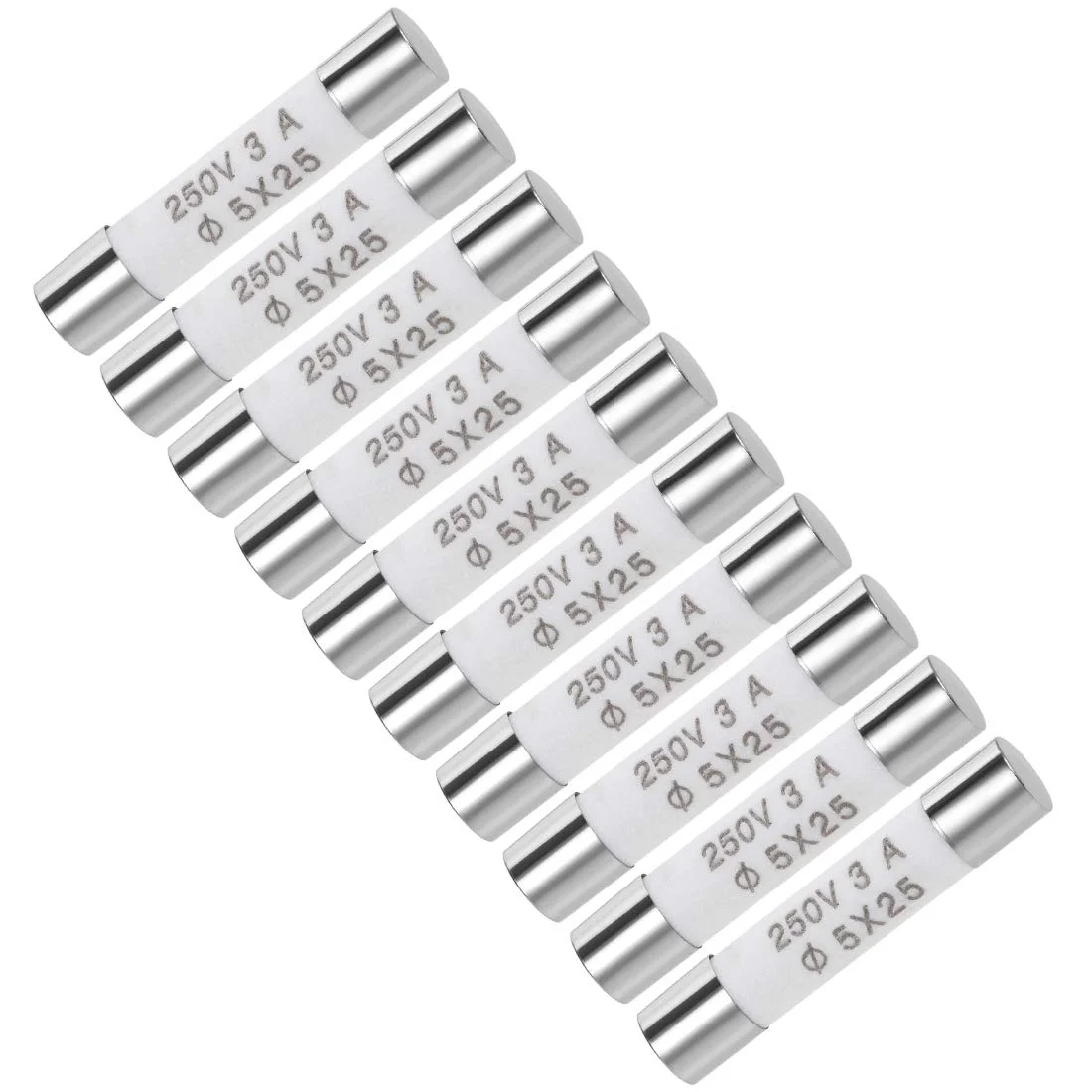 فیوزهای کارتریجی خودرو uxcell 3A 250V 5x25mm با عملکرد سریع، جایگزین برای استریو ماشین، سیستم صوتی، دزدگیر، آمپلی فایر، سرامیکی، 10 عدد