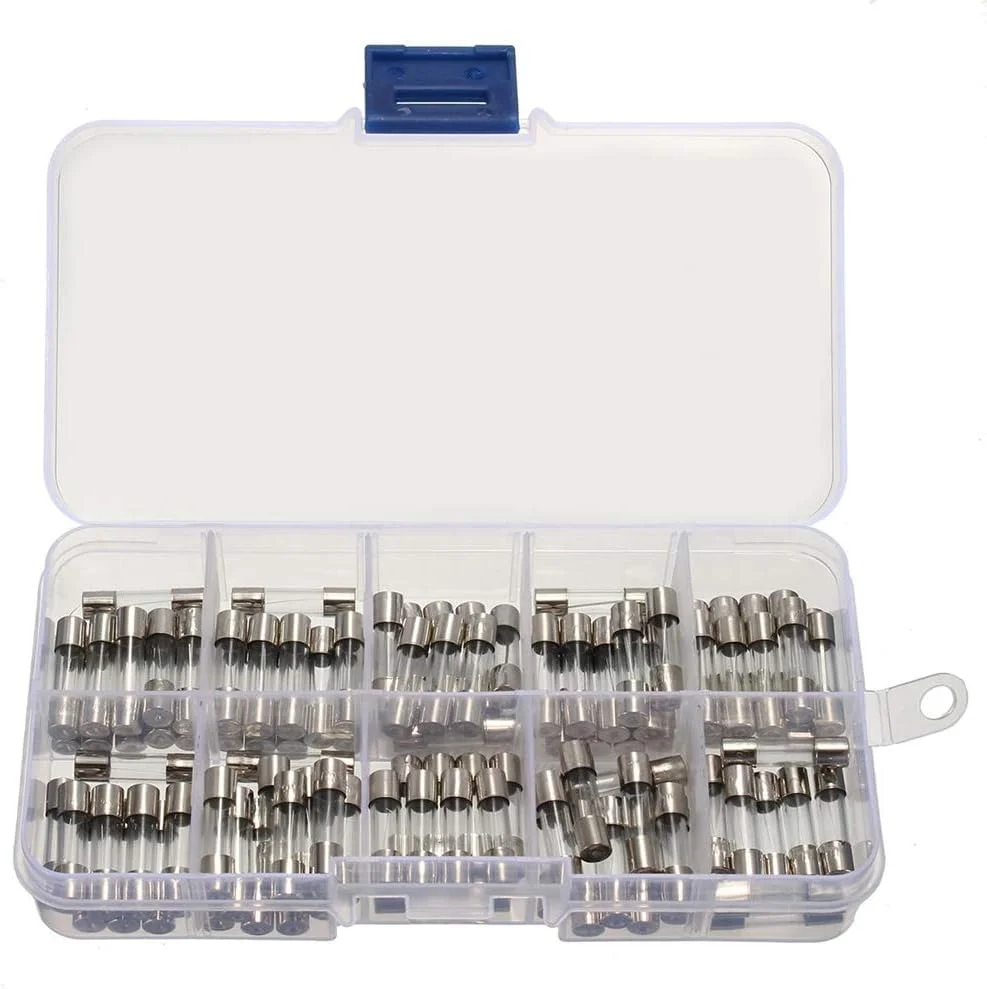 Gaodpz 100 عدد فیوز شیشه ای 5x20mm 0.2A-20A با عملکرد سریع، کیت متنوع فیوزهای شیشه ای سریع سوز