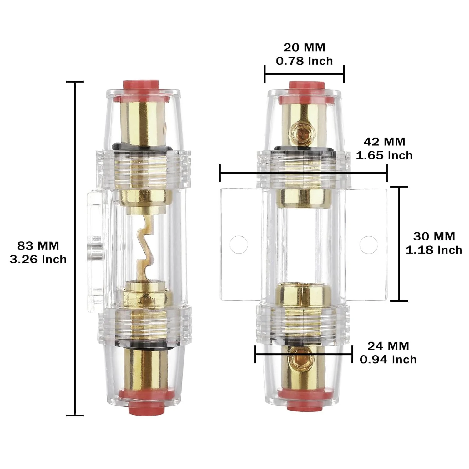 Carviya 2 عدد نگهدارنده فیوز ضد آب 4-8 گیج AWG به همراه دو عدد فیوز 100 آمپر AGU برای سیستم صوتی/دزدگیر/آمپلی فایر/کمپرسور خودرو (بسته 2 عددی)
