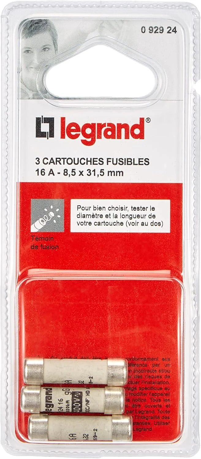 فیوزهای کارتریجی لگراند مدل LEG92924، 16 آمپر، 8.5 × 31.5 میلیمتر، بسته 3 عددی فیوزهای کارتریجی لگراند مدل LEG92924، 16 آمپر، 8.5 × 31.5 میلیمتر، بسته 3 عددی