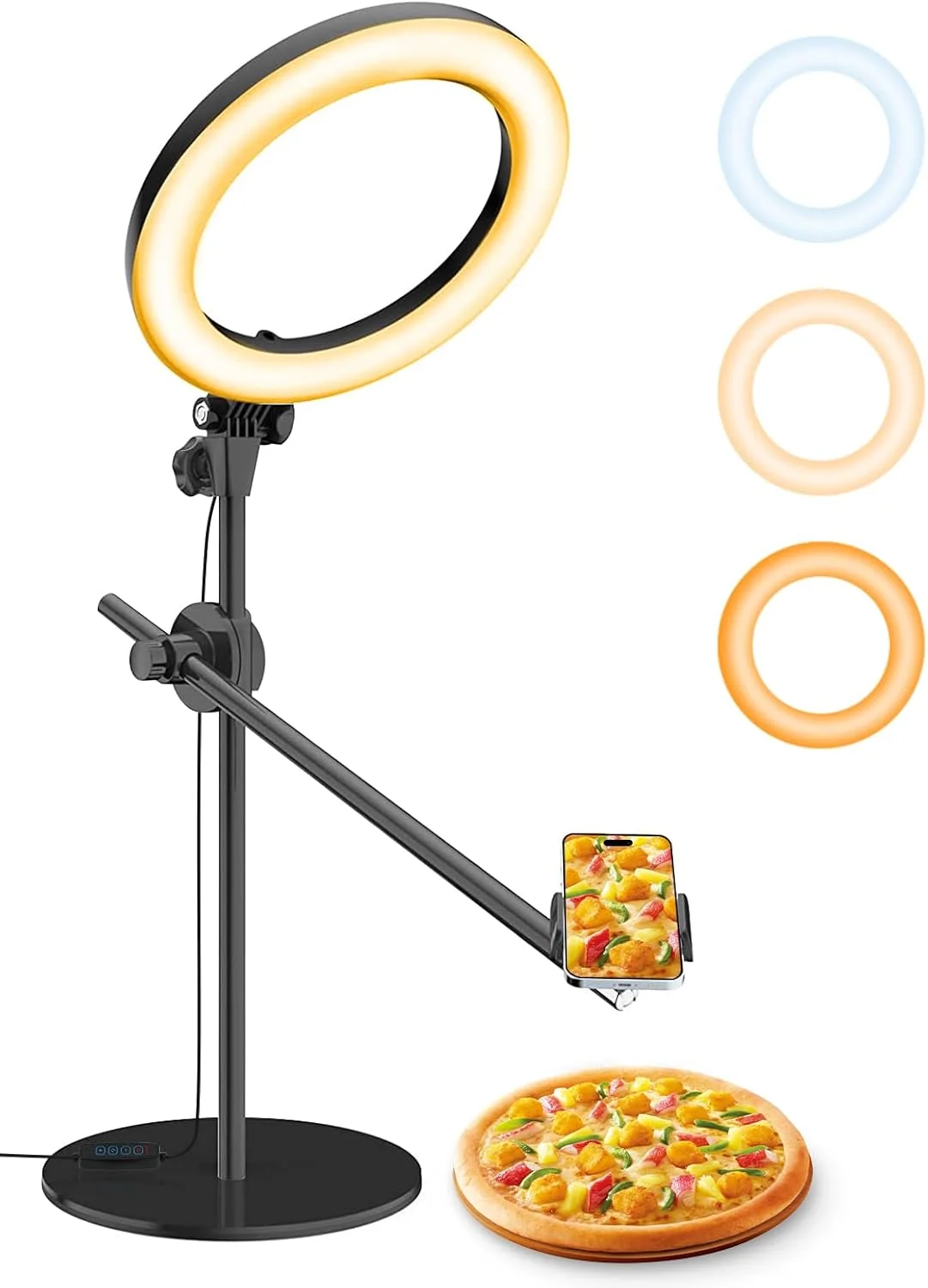 حلقه نور LUXSURE با سه پایه نگهدارنده موبایل، حلقه نور LED رومیزی 10.7 اینچی با قابلیت تنظیم نور، سه پایه بالای سر برای موبایل با حلقه نور - ایده آل برای تولید محتوا، آموزش های ویدیویی، آشپزی، آرایش