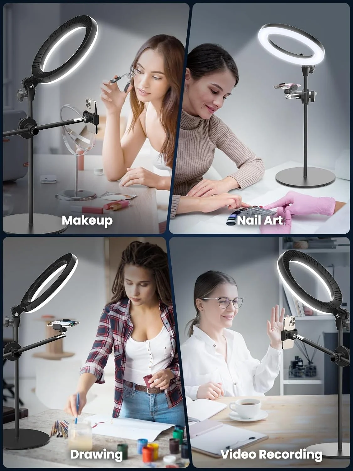 حلقه نور LUXSURE با سه پایه نگهدارنده موبایل، حلقه نور LED رومیزی 10.7 اینچی با قابلیت تنظیم نور، سه پایه بالای سر برای موبایل با حلقه نور - ایده آل برای تولید محتوا، آموزش های ویدیویی، آشپزی، آرایش حلقه نور LUXSURE با سه پایه نگهدارنده موبایل، حلقه نور LED رومیزی 10.7 اینچی با قابلیت تنظیم نور، سه پایه بالای سر برای موبایل با حلقه نور - ایده آل برای تولید محتوا، آموزش های ویدیویی، آشپزی، آرایش