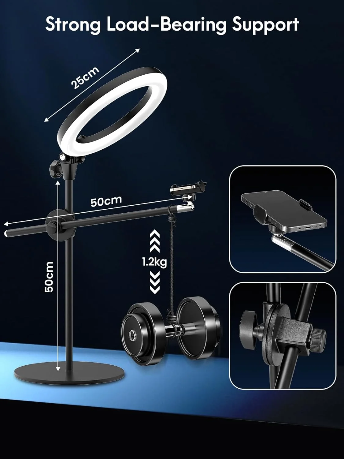حلقه نور LUXSURE با سه پایه نگهدارنده موبایل، حلقه نور LED رومیزی 10.7 اینچی با قابلیت تنظیم نور، سه پایه بالای سر برای موبایل با حلقه نور - ایده آل برای تولید محتوا، آموزش های ویدیویی، آشپزی، آرایش حلقه نور LUXSURE با سه پایه نگهدارنده موبایل، حلقه نور LED رومیزی 10.7 اینچی با قابلیت تنظیم نور، سه پایه بالای سر برای موبایل با حلقه نور - ایده آل برای تولید محتوا، آموزش های ویدیویی، آشپزی، آرایش