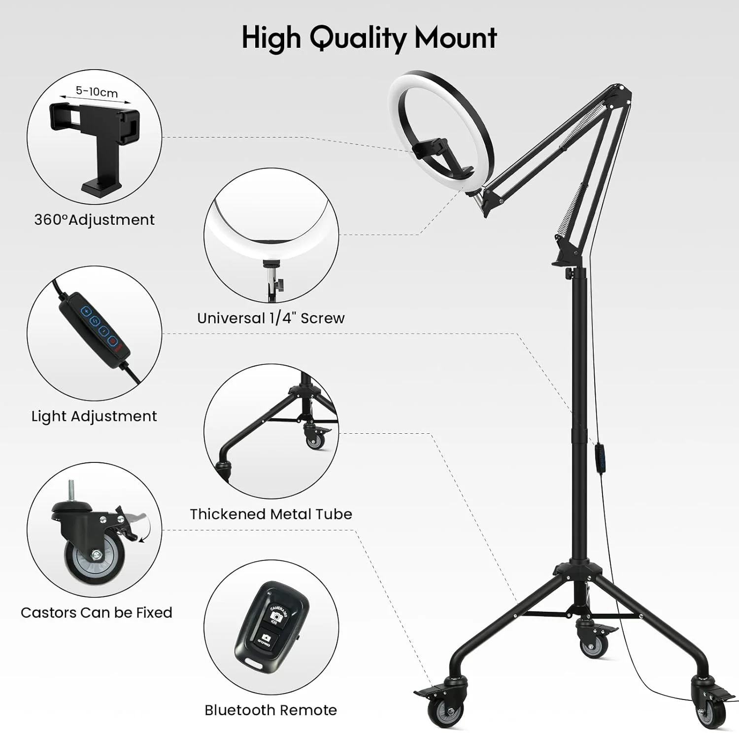 حلقه نور LUXSURE با نگهدارنده تلفن، حلقه نور سلفی 10 اینچی با پایه سه پایه چرخ دار، پایه تلفن بالای سر برای دوربین، آرایش، ویدیوهای یوتیوب و تیک تاک حلقه نور LUXSURE با نگهدارنده تلفن، حلقه نور سلفی 10 اینچی با پایه سه پایه چرخ دار، پایه تلفن بالای سر برای دوربین، آرایش، ویدیوهای یوتیوب و تیک تاک