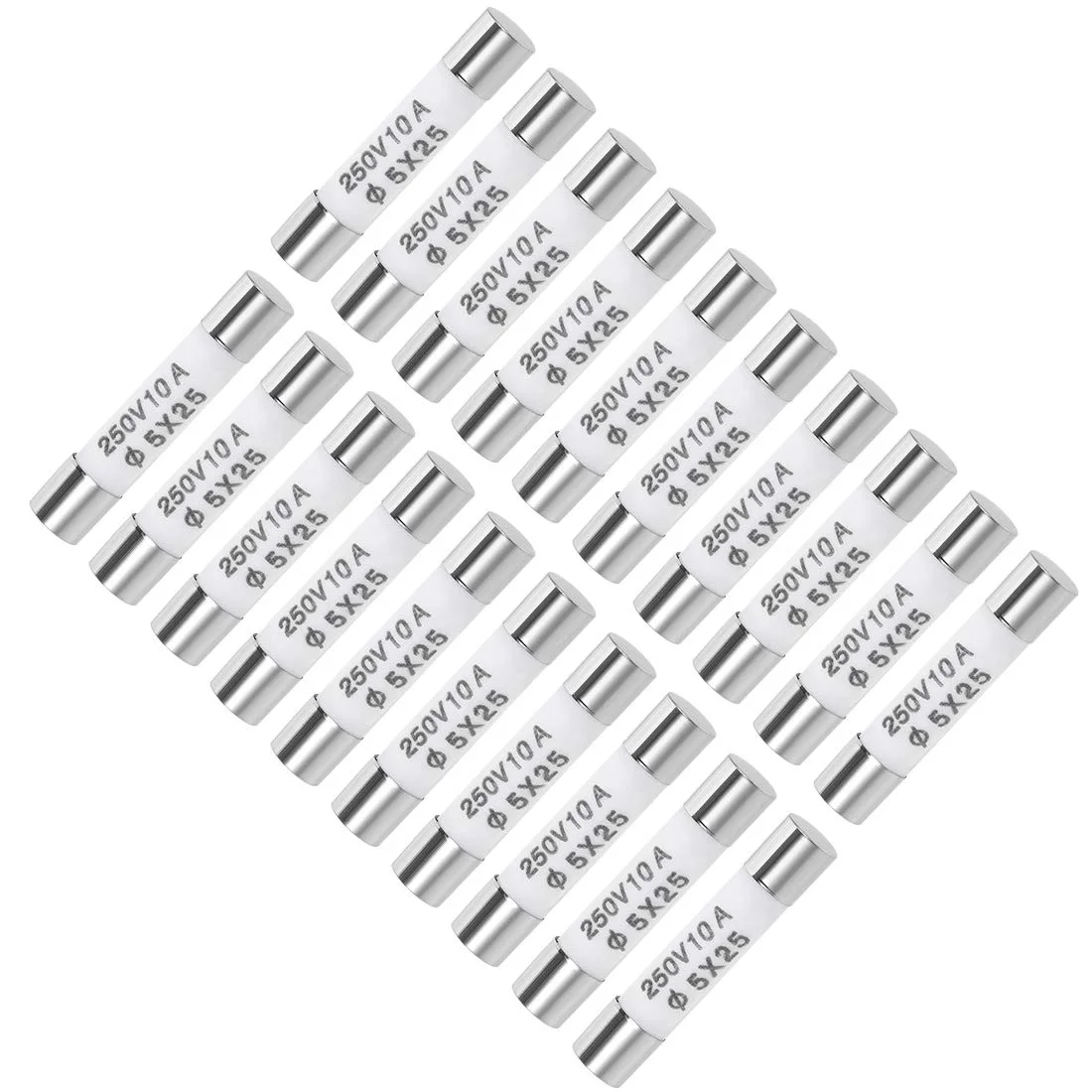 فیوزهای کارتریجی خودرو uxcell 10A 250V 5x25mm با عملکرد سریع، جایگزین برای استریو ماشین، سیستم صوتی، دزدگیر، آمپلی فایر، سرامیکی، 20 عدد