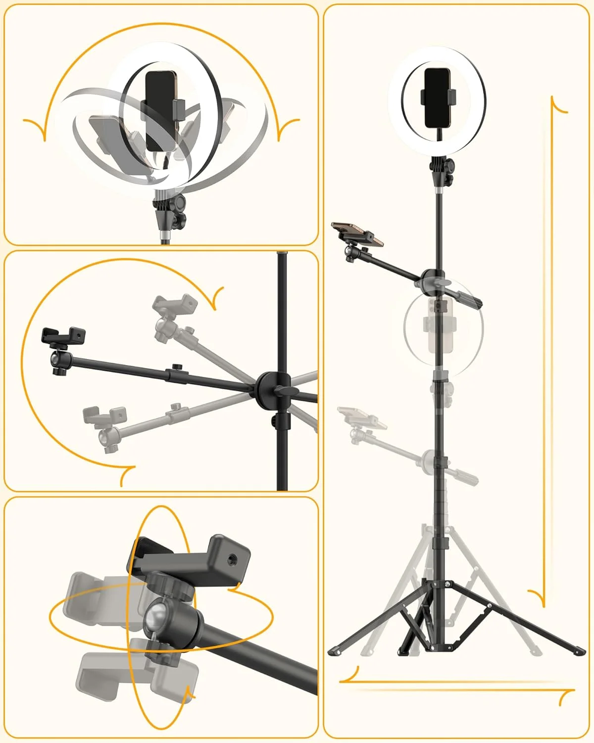 حلقه نور 10.5 اینچی LUXSURE با پایه 75 اینچی و 2 نگهدارنده تلفن، سه پایه بالای سر با ریموت برای آیفون، سه پایه با حلقه نور برای پخت و پز/سلفی/پخش زنده/ضبط ویدیو حلقه نور 10.5 اینچی LUXSURE با پایه 75 اینچی و 2 نگهدارنده تلفن، سه پایه بالای سر با ریموت برای آیفون، سه پایه با حلقه نور برای پخت و پز/سلفی/پخش زنده/ضبط ویدیو