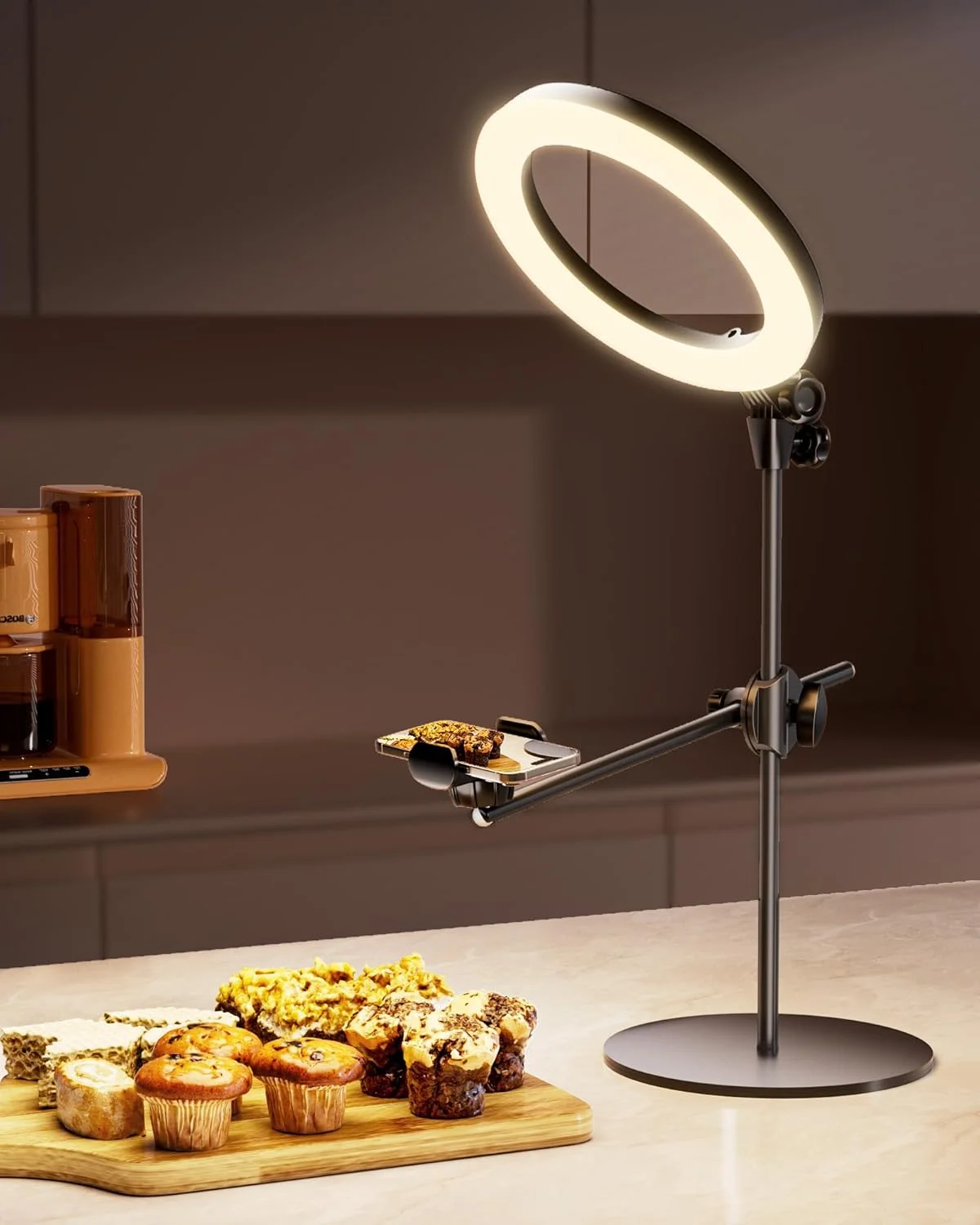 حلقه نور سلفی LUXSURE با پایه و نگهدارنده گوشی، حلقه نور بالاسری 10 اینچی برای گوشی، نورپردازی برای ضبط ویدیو با پایه سه پایه برای فیلمبرداری/آرایش/ولاگ/تیک تاک/تماس ویدیویی با کنترل از راه دور