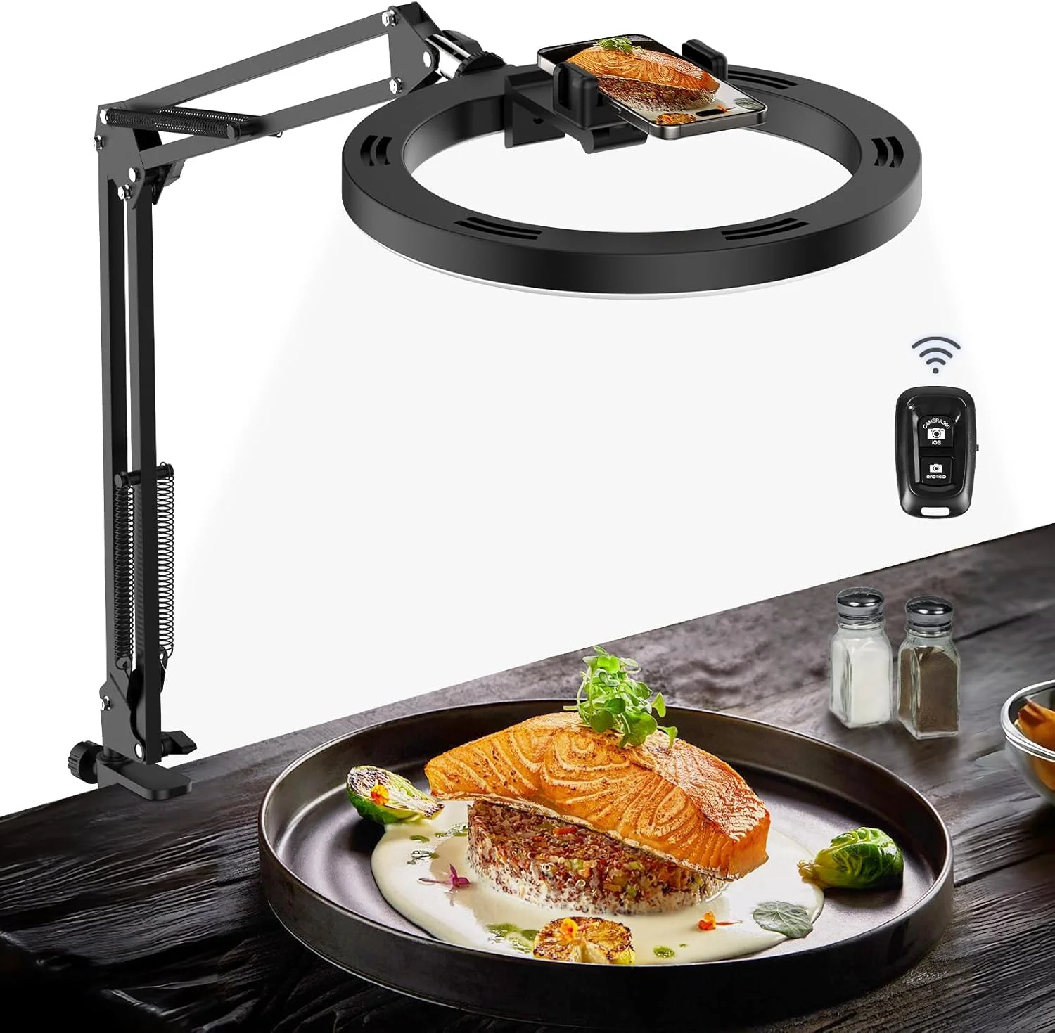 نگهدارنده گوشی LUXSURE با نور حلقه ای، نگهدارنده گوشی برای ضبط ویدیو، نور حلقه ای