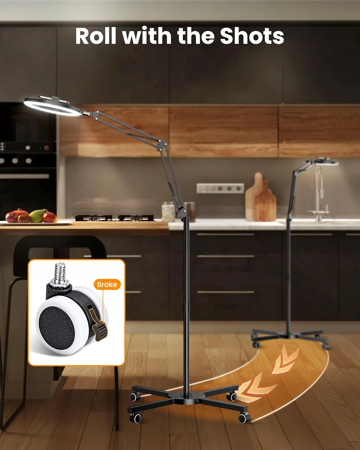 حلقه نور الایدی LUXSURE با سه پایه برای آیفون، پایه دوربین بالای سر با چرخ، حلقه نور با پایه و نگهدارنده تلفن برای ضبط ویدیو، سه پایه تلفن با نور برای پخش زنده/آشپزی حلقه نور الایدی LUXSURE با سه پایه برای آیفون، پایه دوربین بالای سر با چرخ، حلقه نور با پایه و نگهدارنده تلفن برای ضبط ویدیو، سه پایه تلفن با نور برای پخش زنده/آشپزی