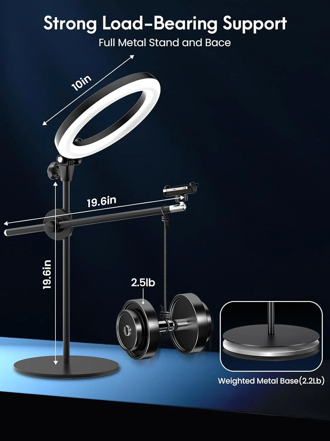 حلقه نور LUXSURE برای میز با پایه، نگهدارنده دوربین/گوشی بالای سر با چراغ حلقه ای 10.5 اینچی برای آیفون، سه پایه گوشی با نور قابل تنظیم برای ضبط ویدیو، آشپزی، پخش زنده، تولید کننده محتوا حلقه نور LUXSURE برای میز با پایه، نگهدارنده دوربین/گوشی بالای سر با چراغ حلقه ای 10.5 اینچی برای آیفون، سه پایه گوشی با نور قابل تنظیم برای ضبط ویدیو، آشپزی، پخش زنده، تولید کننده محتوا