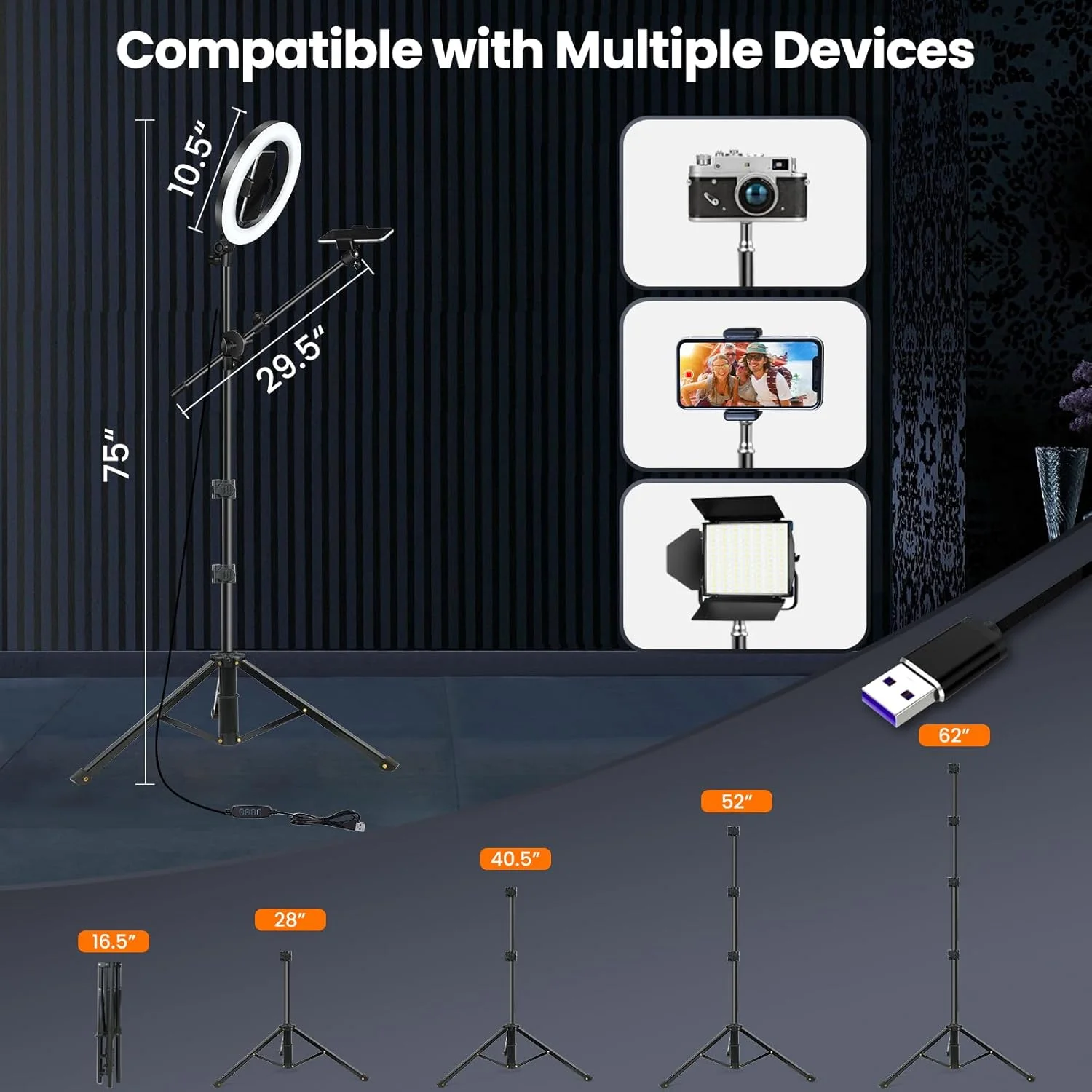 حلقه نور 10.5 اینچی LUXSURE با پایه سه پایه و نگهدارنده تلفن، پایه نگهدارنده تلفن دوربین بالای سر برای ضبط ویدیو/پخش زنده/سلفی/آشپزی حلقه نور 10.5 اینچی LUXSURE با پایه سه پایه و نگهدارنده تلفن، پایه نگهدارنده تلفن دوربین بالای سر برای ضبط ویدیو/پخش زنده/سلفی/آشپزی