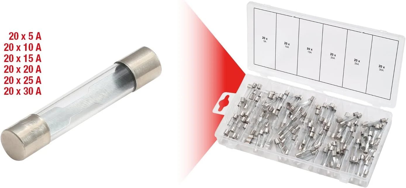 مجموعه فیوزهای شیشه ای KS Tools 970.0270، 5-30 آمپر، 120 عدد مجموعه فیوزهای شیشه ای KS Tools 970.0270، 5-30 آمپر، 120 عدد
