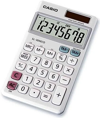 ماشین حساب جیبی دوگانه کاشیو SL-305ECO با 8 رقم ماشین حساب جیبی دوگانه کاشیو SL-305ECO با 8 رقم