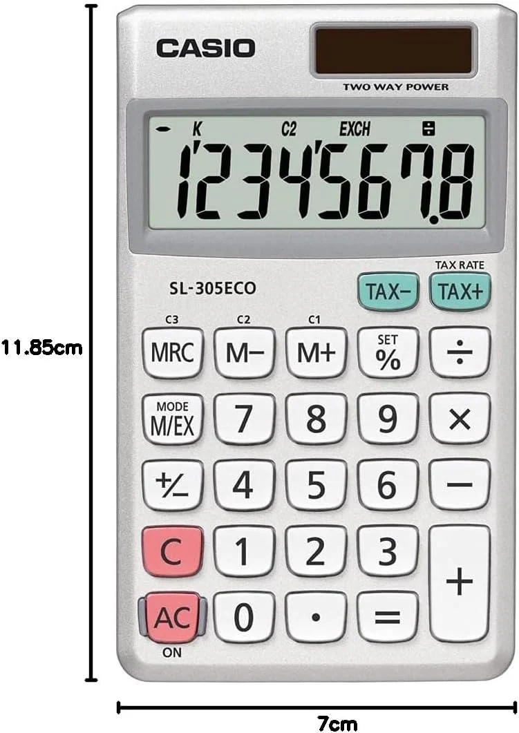 ماشین حساب جیبی دوگانه کاشیو SL-305ECO با 8 رقم ماشین حساب جیبی دوگانه کاشیو SL-305ECO با 8 رقم