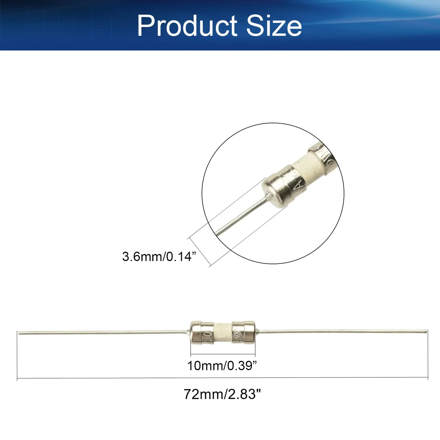 20 عدد فیوز سرامیکی تاخیری 3.6x10mm با سیم محوری، 250 ولت 10 آمپر، سر تخت، لوله ای 20 عدد فیوز سرامیکی تاخیری 3.6x10mm با سیم محوری، 250 ولت 10 آمپر، سر تخت، لوله ای