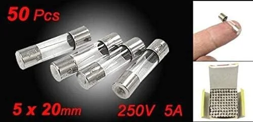 فیوز شیشه ای 5 آمپر 5x20mm 250 ولت، سریع سوز، بسته 50 عددی