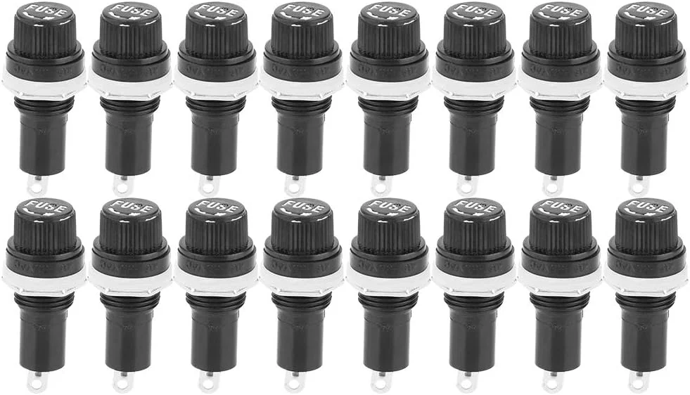 20 عدد سوکت فیوز کلاهک پیچی نصب شده روی پنل AC 250V 10A/AC 125V 15a مشکی برای فیوزهای شیشه ای لوله ای 5x20mm